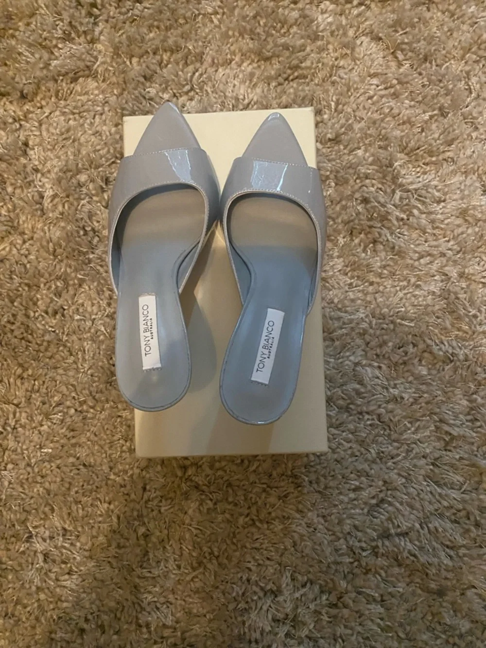 Tony Bianco “Makenzie” Grey Patent Pointed Toe Slide Mules - Picture 7 of 8
